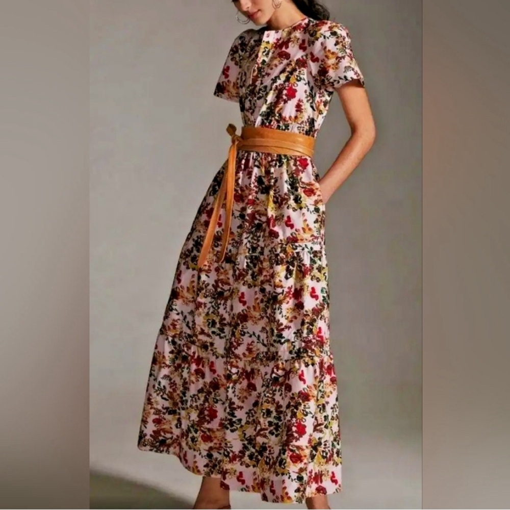 Anthropologie Somerset maxi floral pink dress size xxs